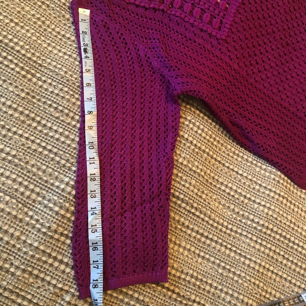 NWT soft cotton lightweight Summer sweater in size 2 or Large. Magenta color. - Picture 9 of 10